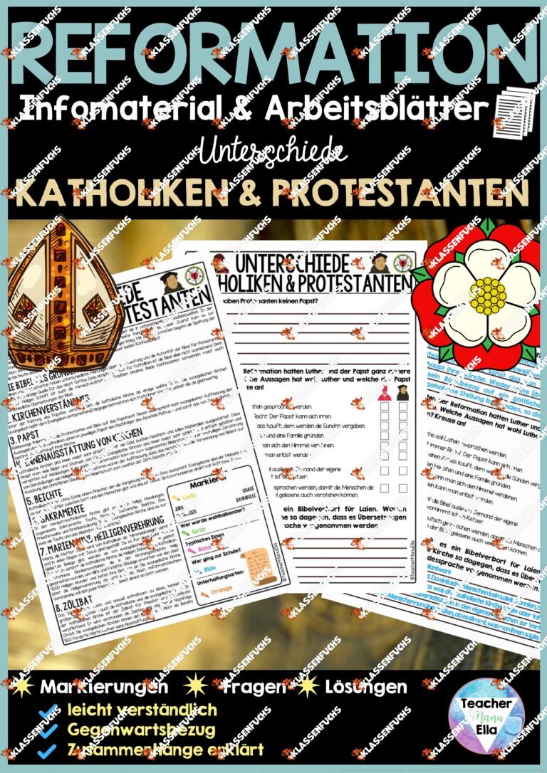 Reformation – Unterschiede Katholiken u. Protestanten | Infomaterial & Arbeitsblätter